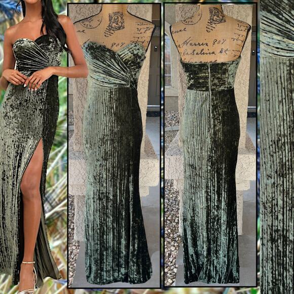 Lulus Olive Velvet Pleated Strapless Classy Sensation Maxi Dress Size XL - Picture 1 of 15